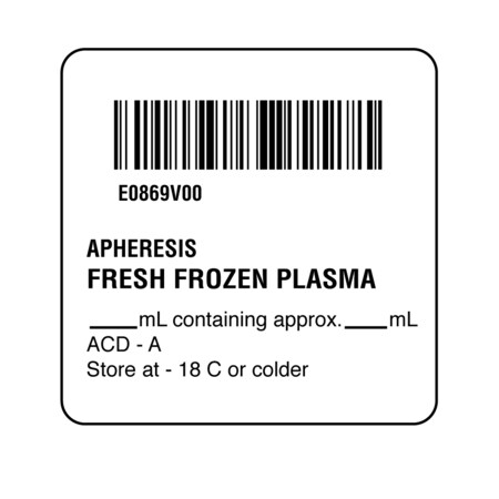 Nevs ISBT 128 Apheresis Fresh Frozen Plasma 2" x 2" BBC-0869